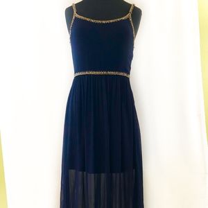 Trafaluc Zara Navy GoddessSheath Dress/Gold SZ S